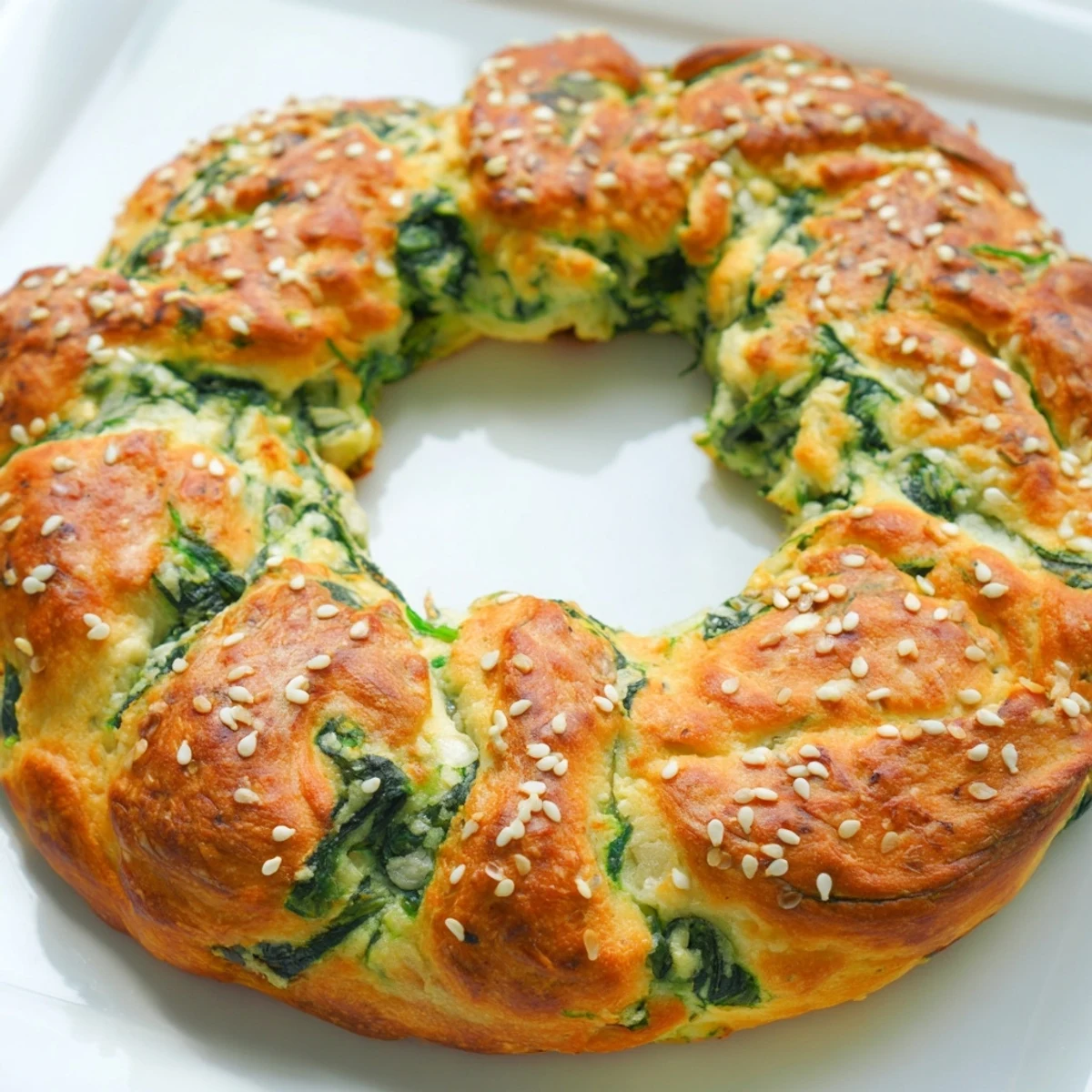Homemade spinach cottage cheese flagels arranged on a parchment-lined tray, showcasing their flat shape and vibrant green specks.