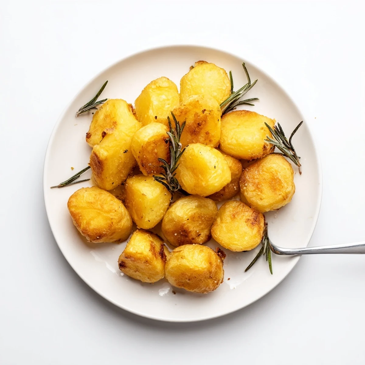 Golden homemade roast potatoes with crispy edges and fluffy centers, seasoned with sea salt and fresh herbs