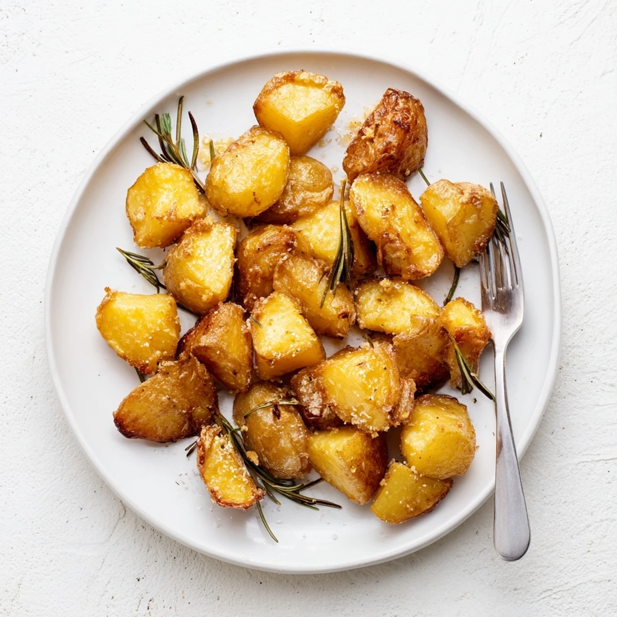Oven-baked homemade roast potatoes arranged on a roasting tray, featuring golden brown crusts and rough textured surfaces