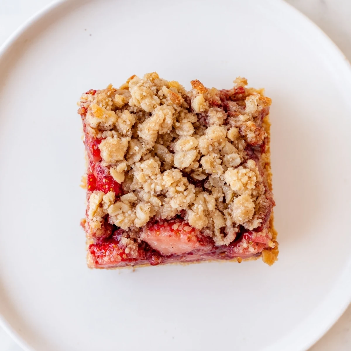 Golden oat crumble topped bars layered with sweet juicy strawberry filling for dessert