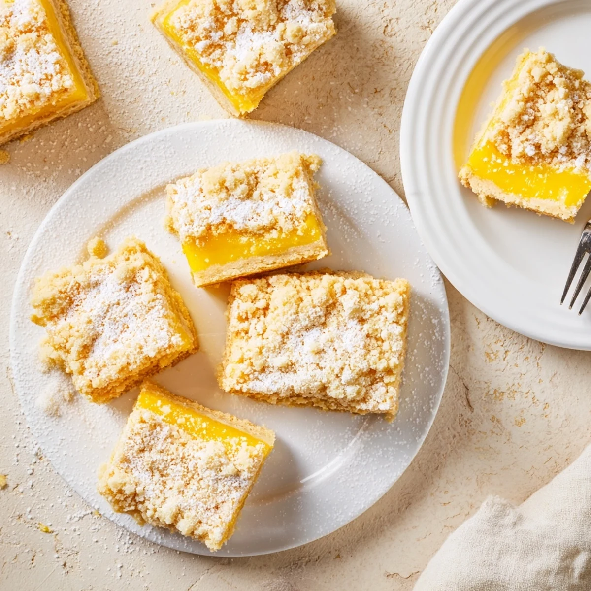 Golden lemon crumb bars featuring tangy custard filling nestled between buttery oat crumble layers