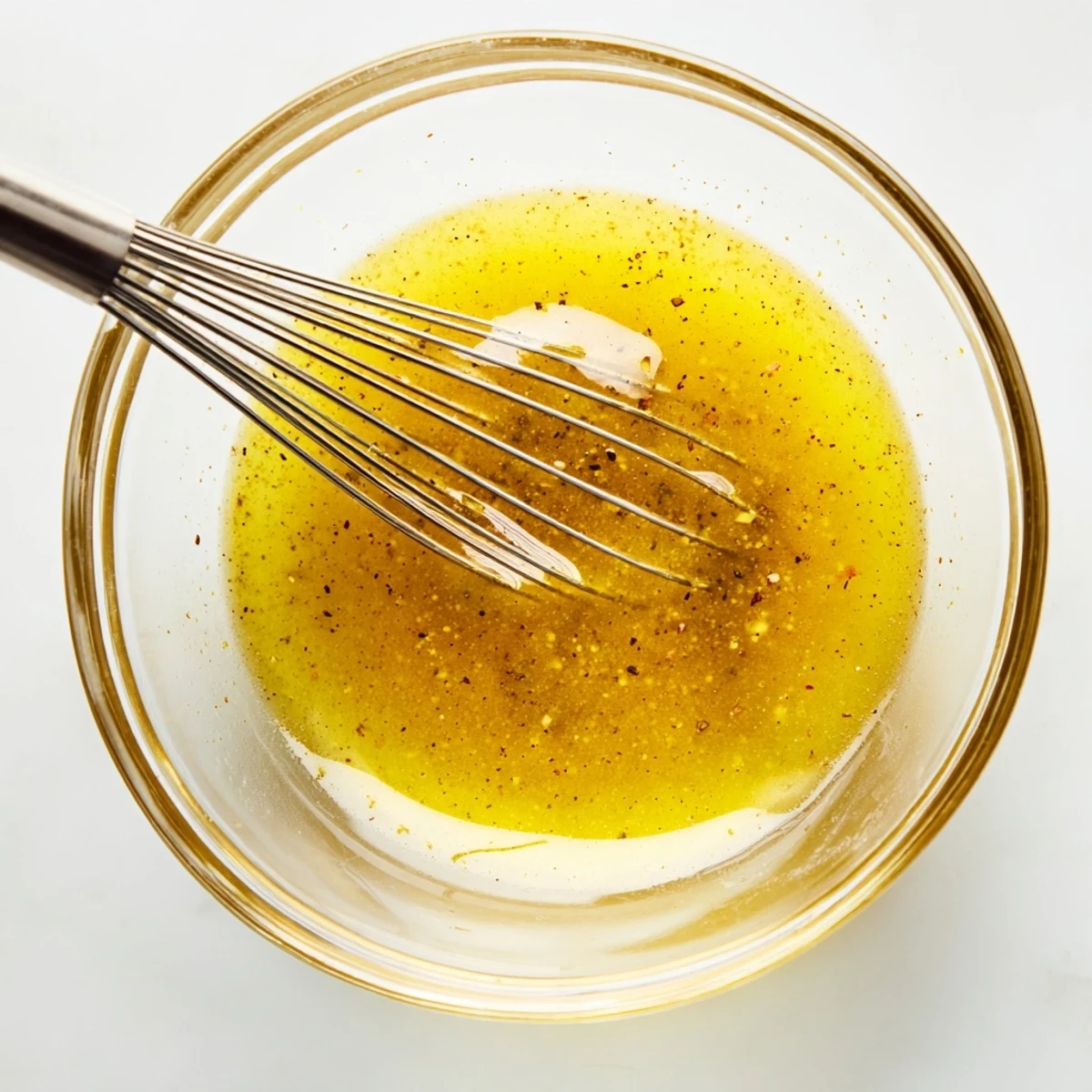 Tangy honey lemon vinaigrette coating crispy salad with lemon slice garnish