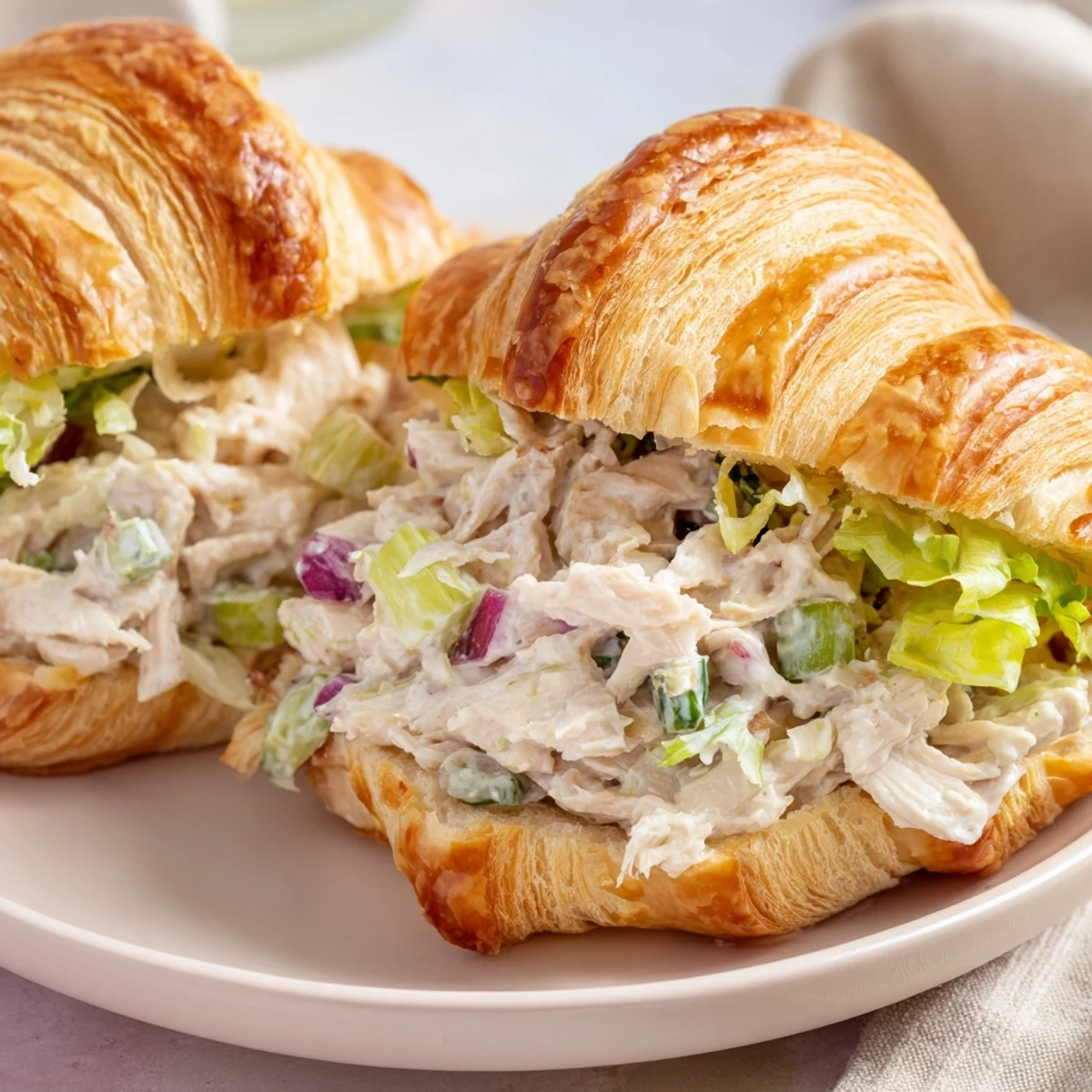 Flaky buttery croissant filled with Parmesan chicken salad mixture for a gourmet lunch