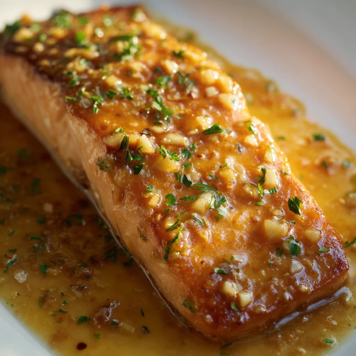 Weeknight dinner featuring honey garlic glazed salmon with a thick sweet and savory glossy coating