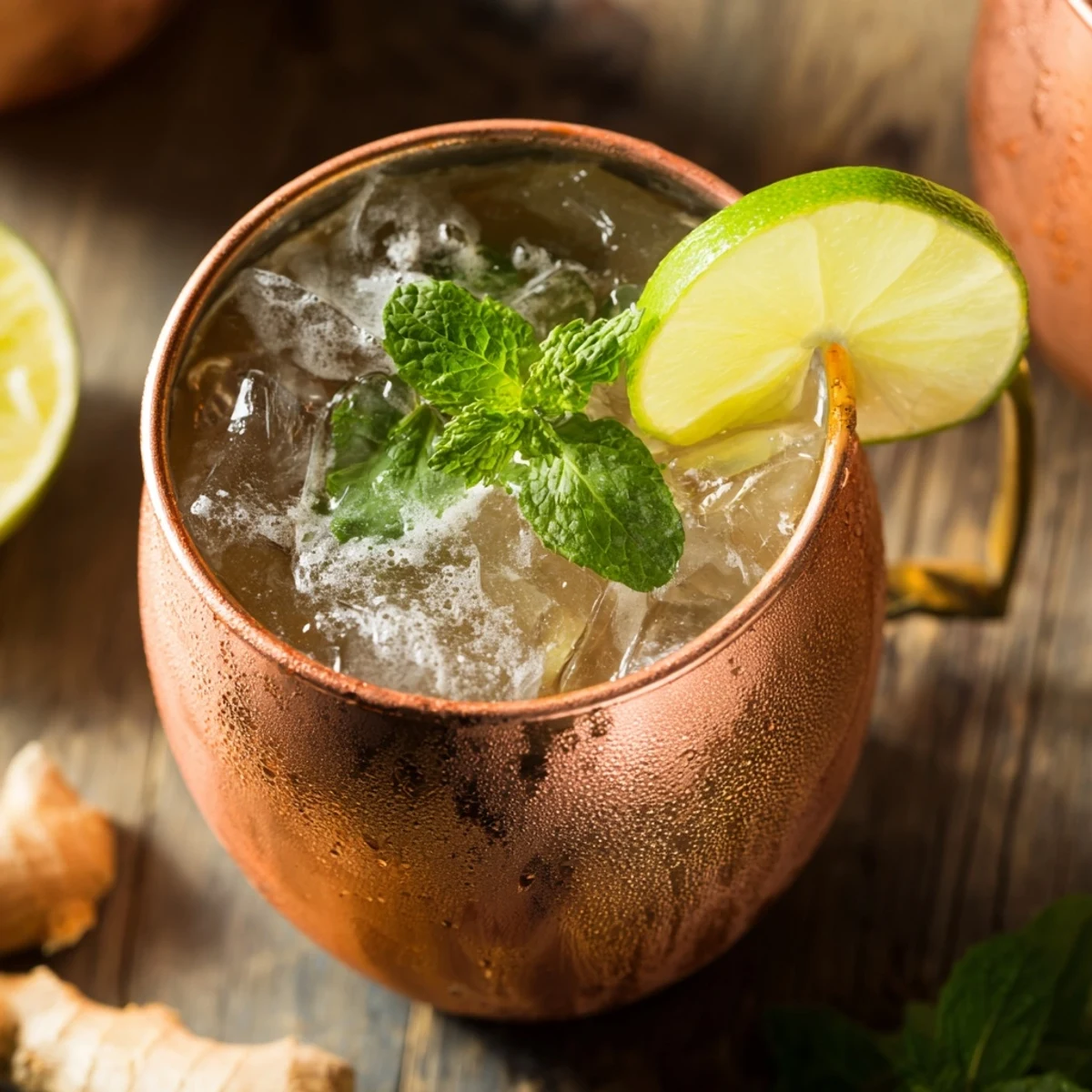Refreshing Virgin Moscow Mule mocktail in copper mug with ice, lime wheel, and aromatic mint leaves