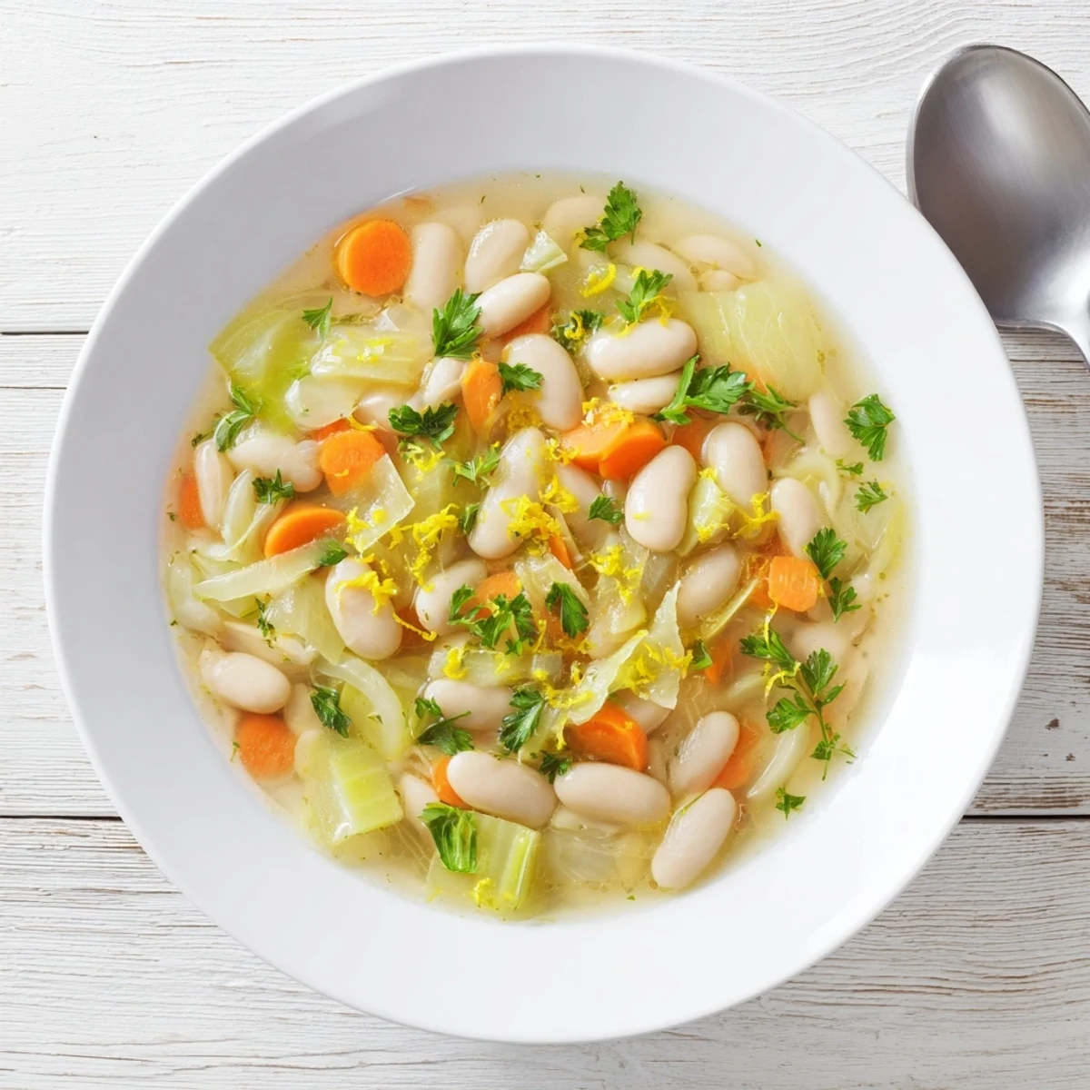 Creamy butter beans with leeks simmered in a skillet with fresh parsley garnish