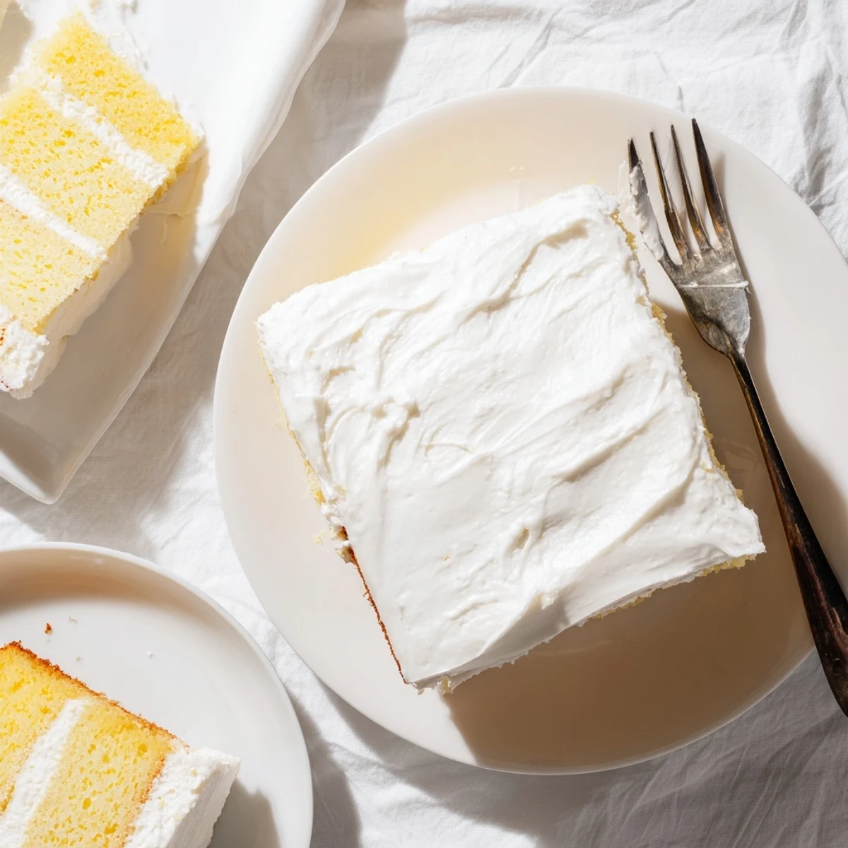 Golden vanilla Church Cake with fluffy white frosting, ready for sharing at church gatherings