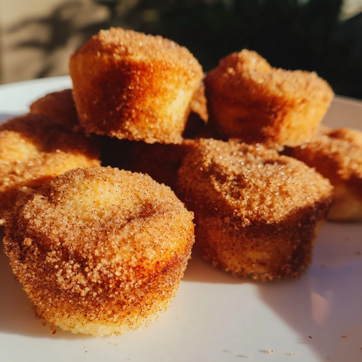 Warm tender mini muffins dipped in melted butter and sweet cinnamon sugar topping