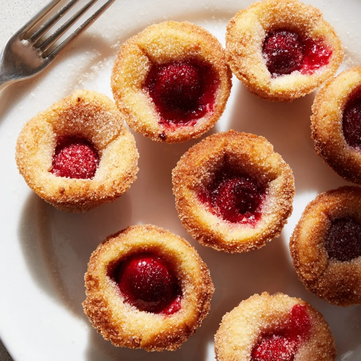 Freshly baked cherry pie bites arranged on a serving platter with glossy red filling