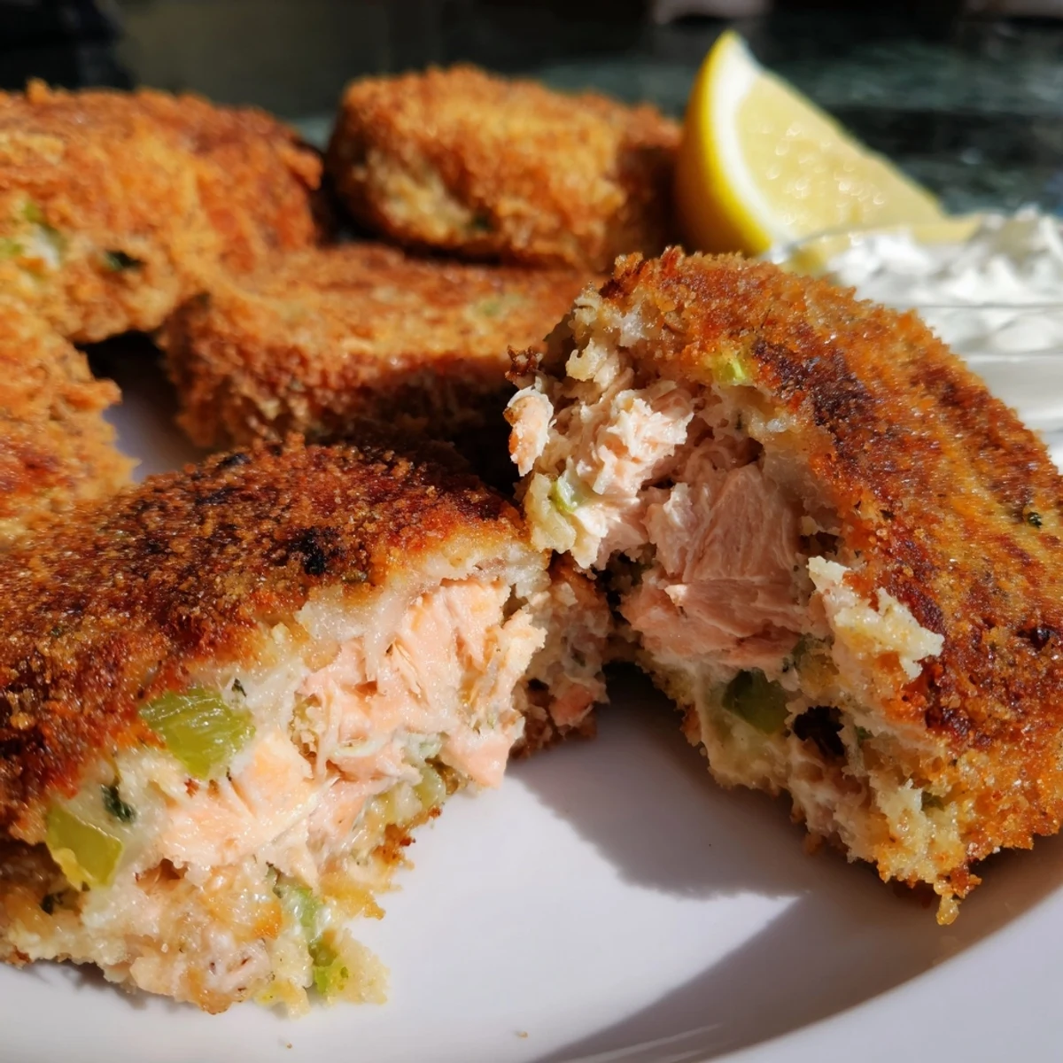 Homemade Southern salmon croquettes patties featuring crunchy golden crust and savory seasoned salmon mixture