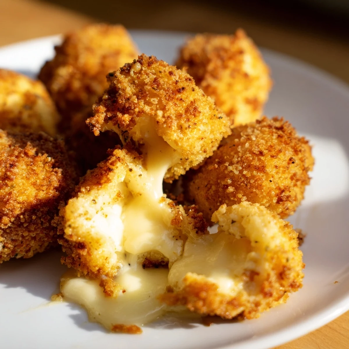 Plate of hot mozzarella cheese balls garnished with fresh parsley leaves
