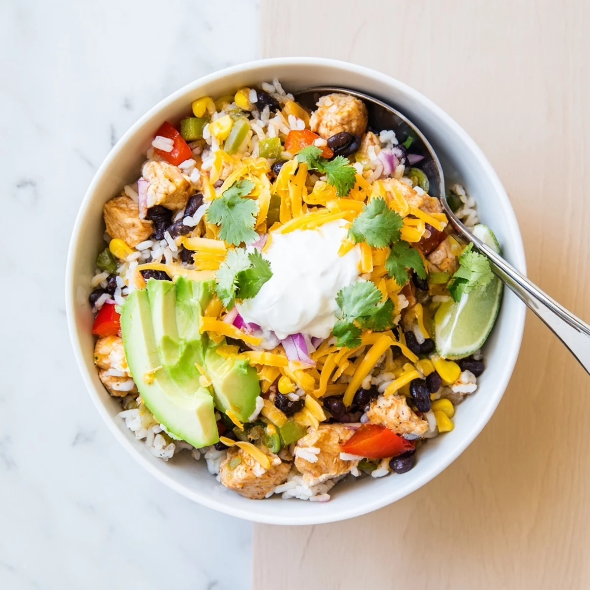 Fluffy rice and tender chicken simmered with black beans, corn, and zesty Mexican spices in a pressure cooker