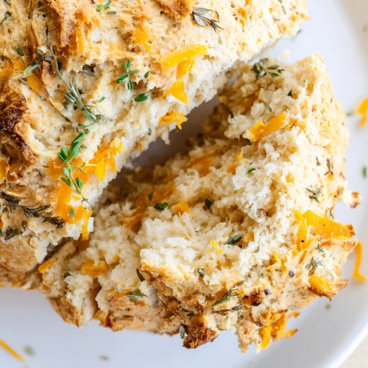 Savory cheddar and herb soda bread sprinkled with fresh parsley and chives, ready to slice