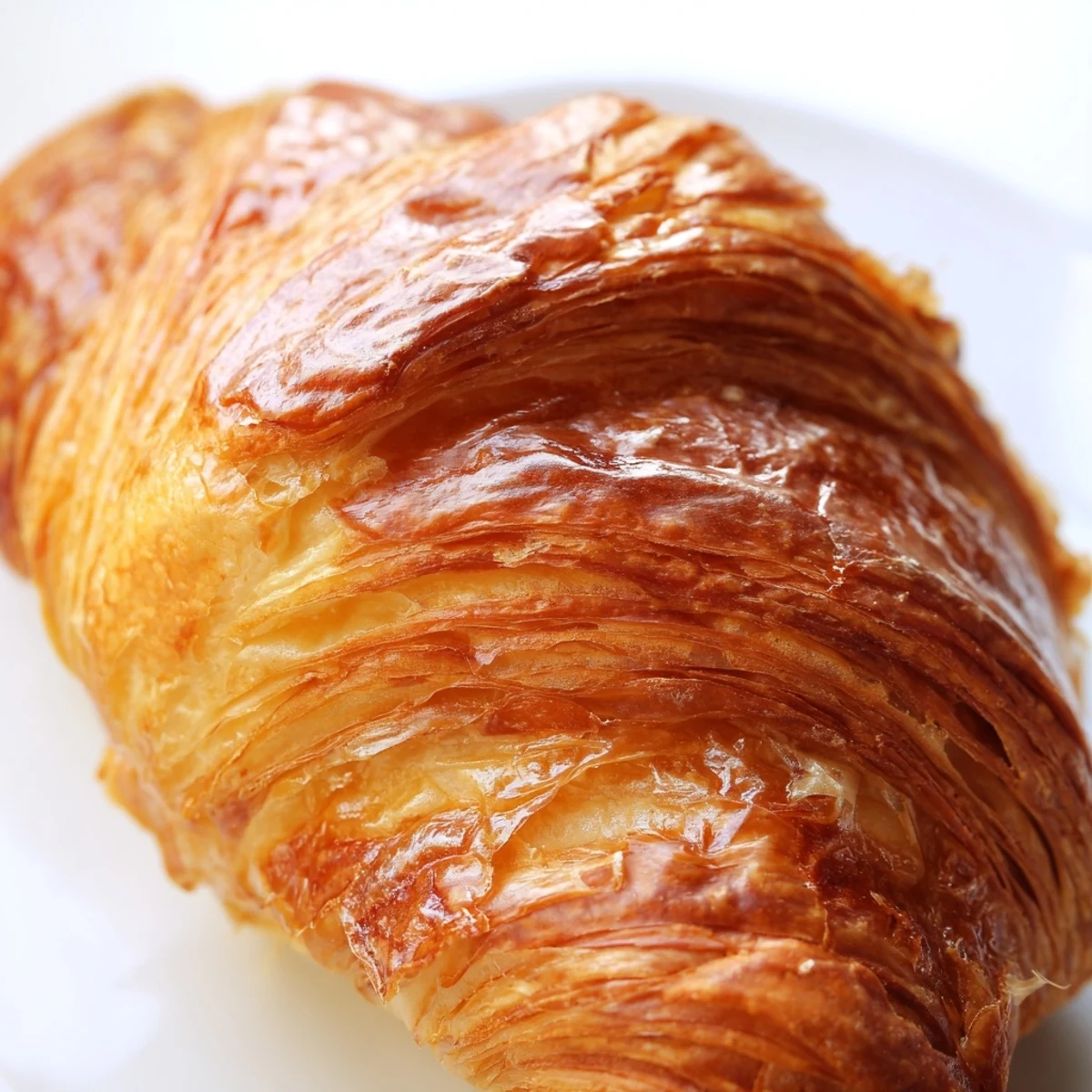 Golden homemade croissant bread loaf with flaky layers and buttery, golden-brown crust