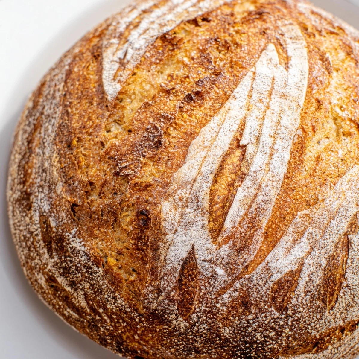 Freshly baked tangy sourdough bread cooling on wire rack with crispy golden crust and soft interior