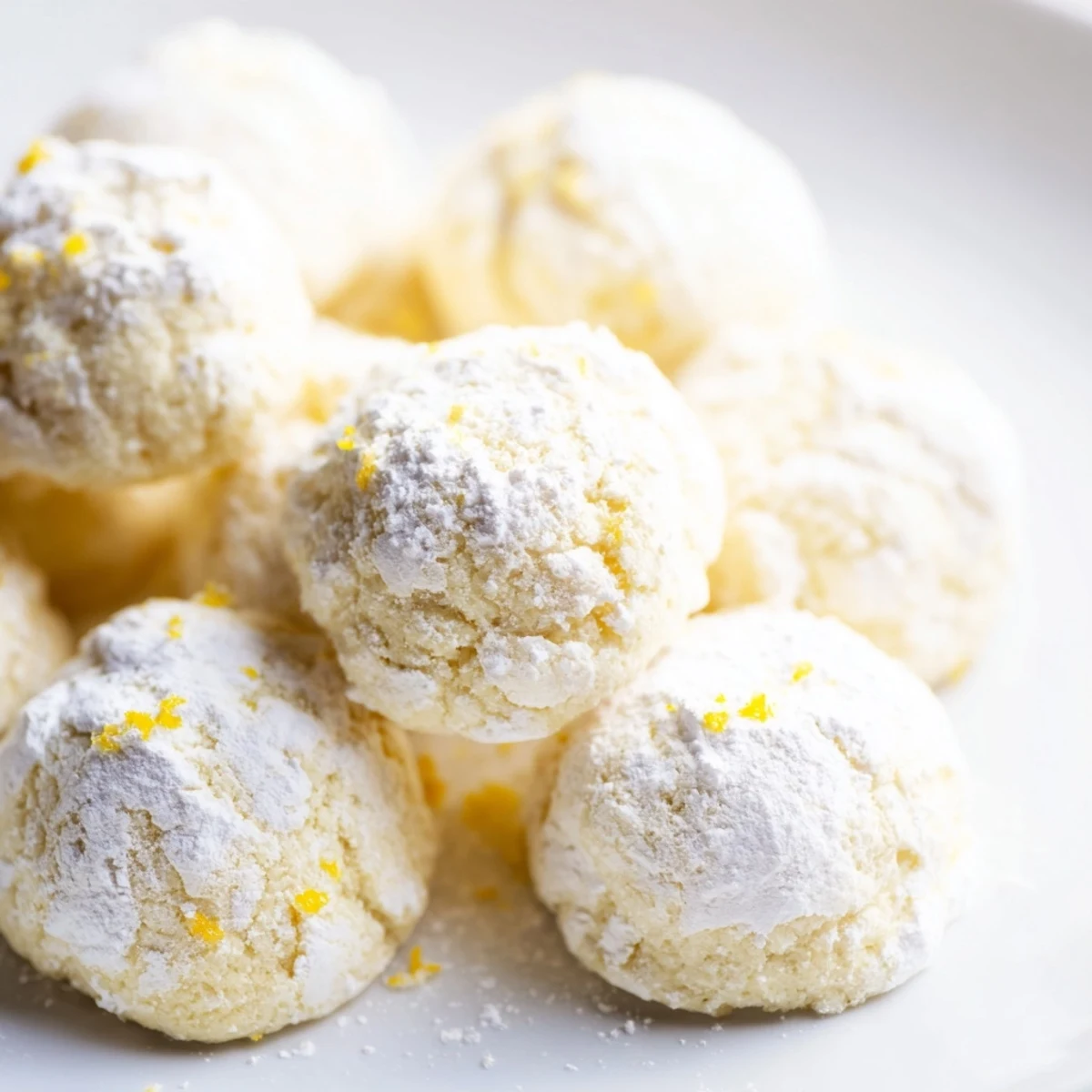 Powdered-sugar-dusted Lemon Meltaways arranged on a rustic wire cooling rack