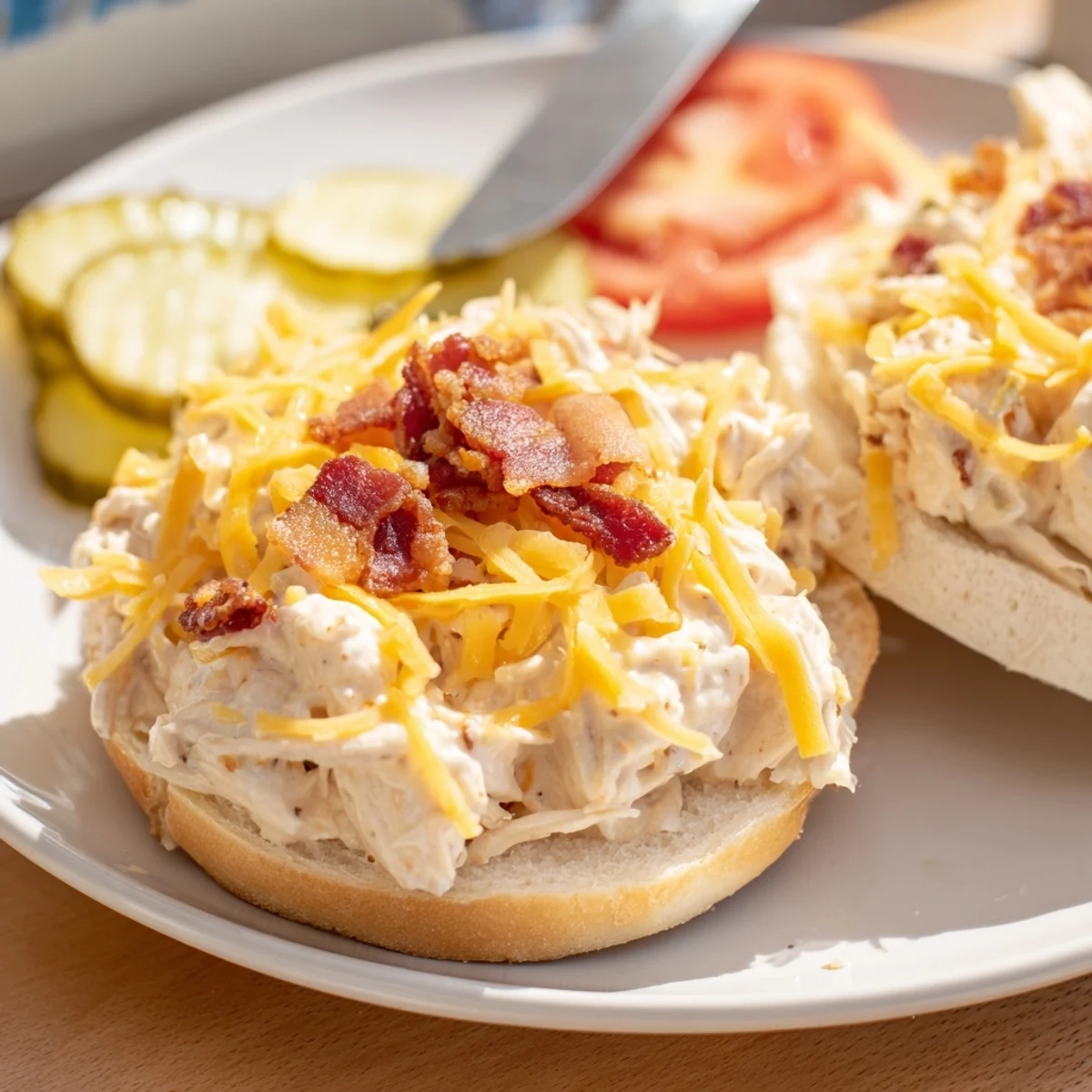 Crack Chicken Sandwiches with creamy melted cheese and crispy bacon, steam rising