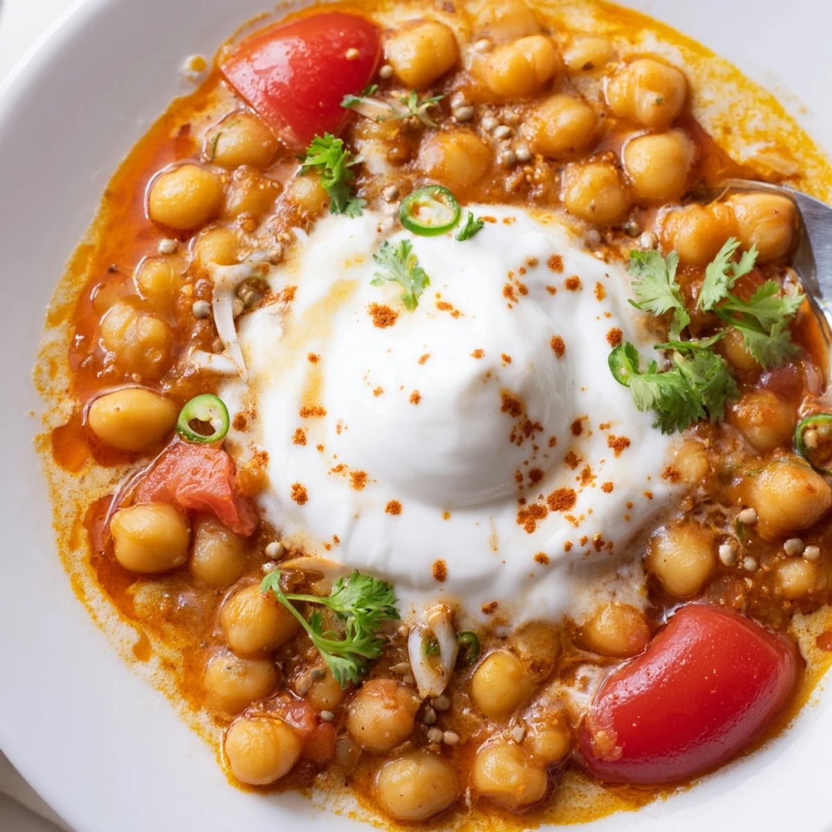 Hearty Greek Yogurt Chickpea Curry plated for a weeknight meal, spoon-ready.