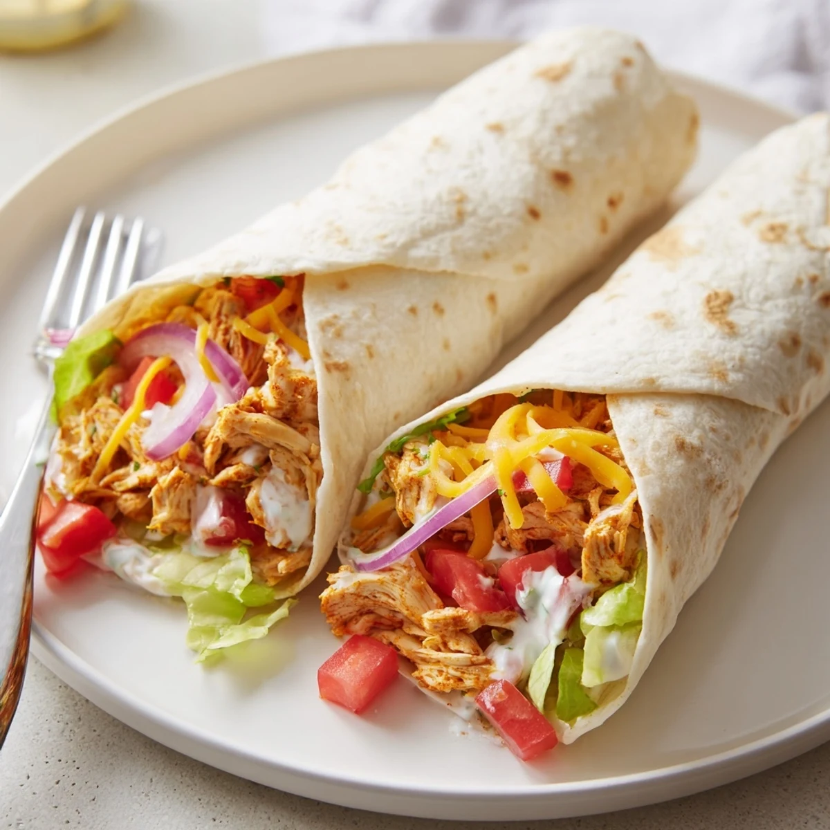 Pan-pressed Cheesy Garlic Chicken Wraps served hot with a zesty lemon sauce