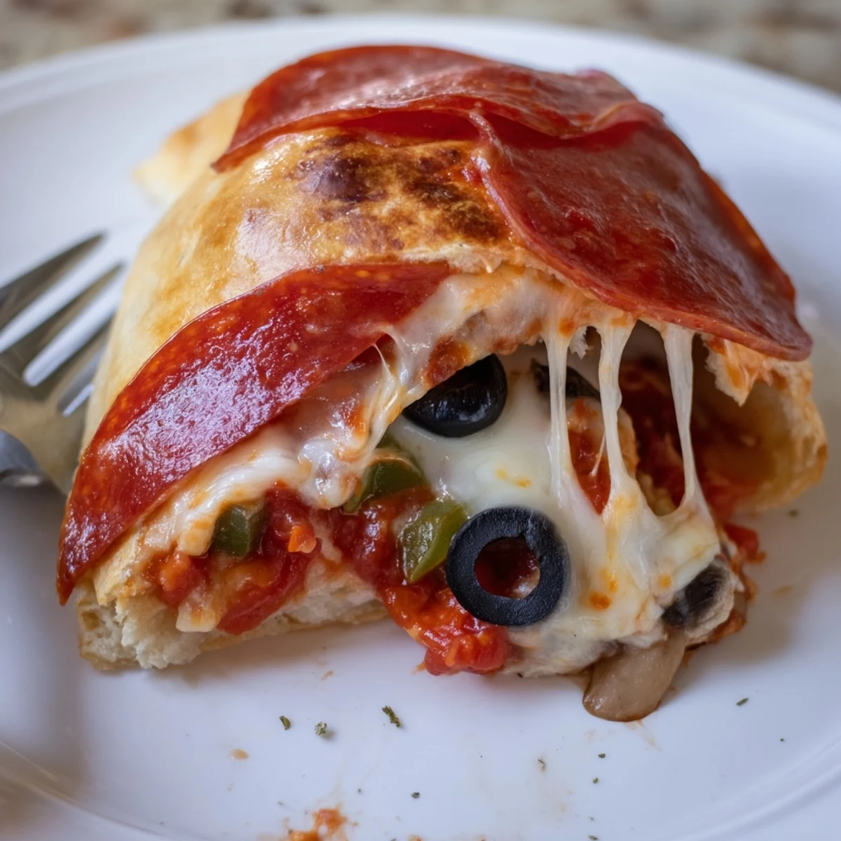 Golden, bubbly Pie Iron Pizza Pockets fresh from a campfire picnic plate