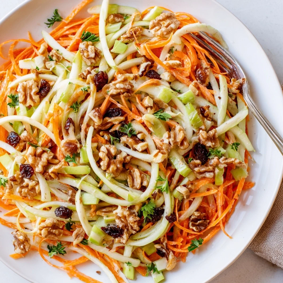 Tossed with walnuts, Crunchy Apple Carrot Salad With Creamy Citrus Dressing smells bright