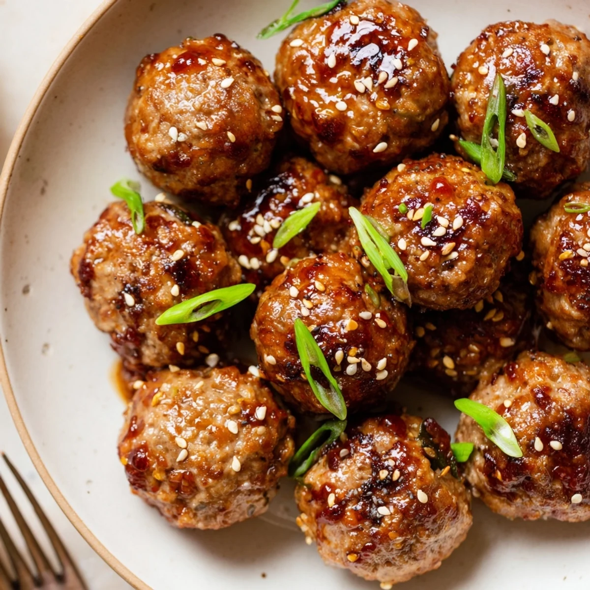 Spicy Firecracker Meatballs tossed in glossy sauce, served over fluffy steamed rice.