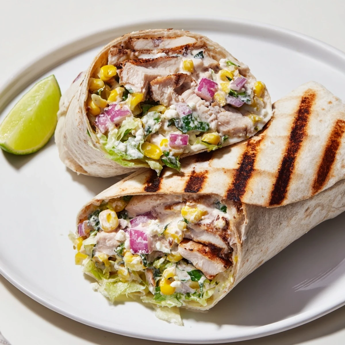 Grilled, juicy chicken folded into Quick Mexican Street Corn Chicken Wraps
