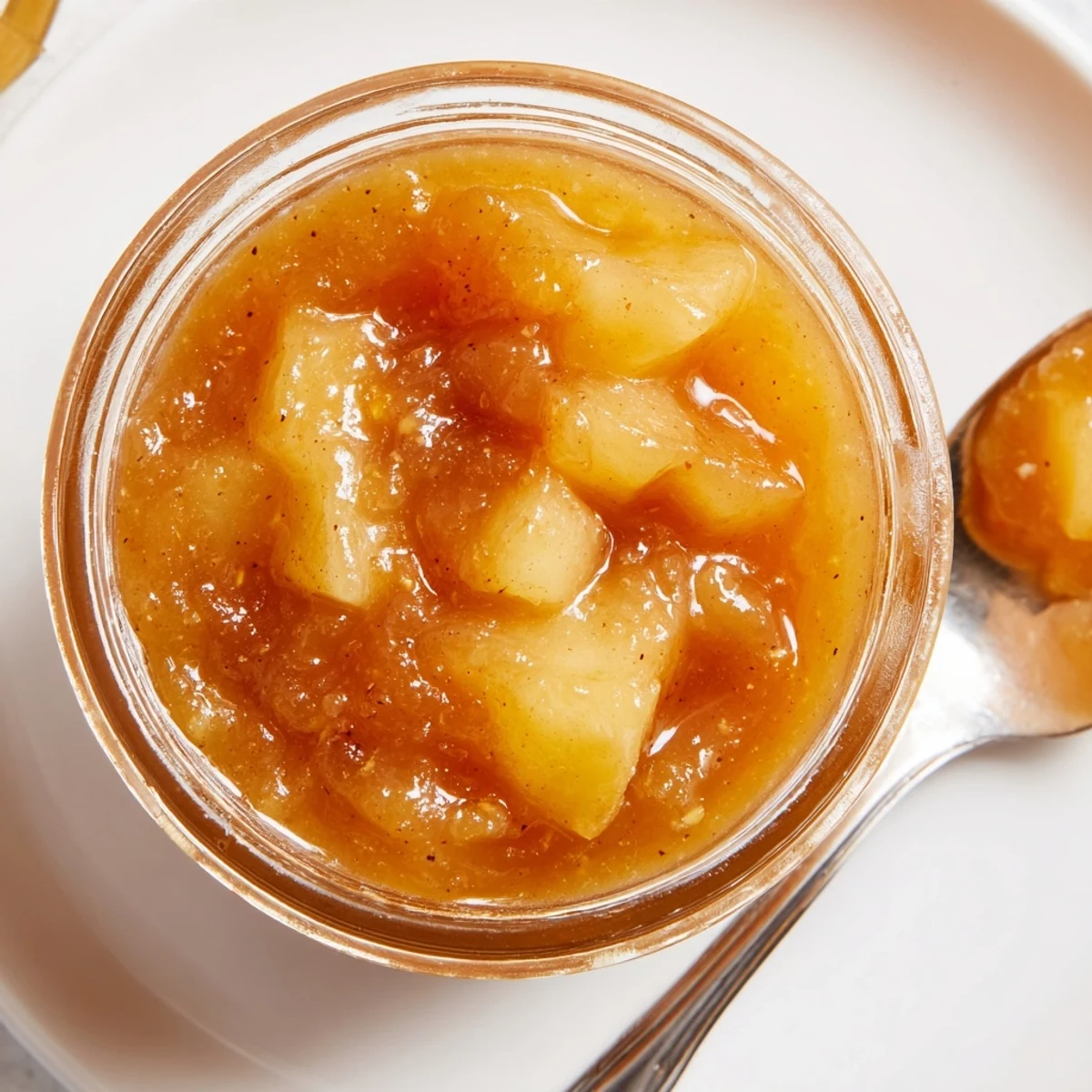 Warm Fall Caramel Apple Jam spooned over buttered toast, chunky and fragrant