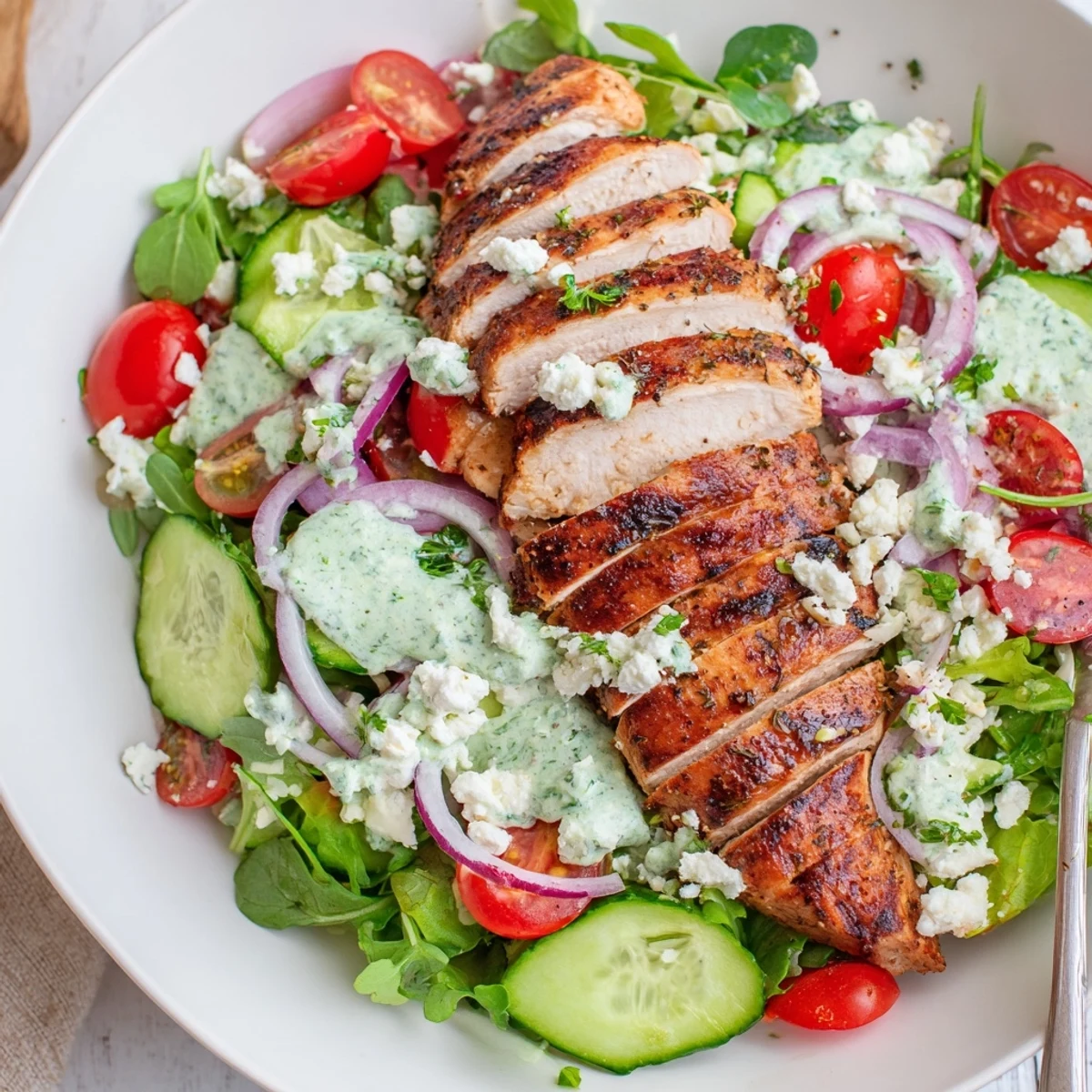 Creamy Grilled Chicken Salad Avocado Herb Dressing served chilled, tangy lime aroma
