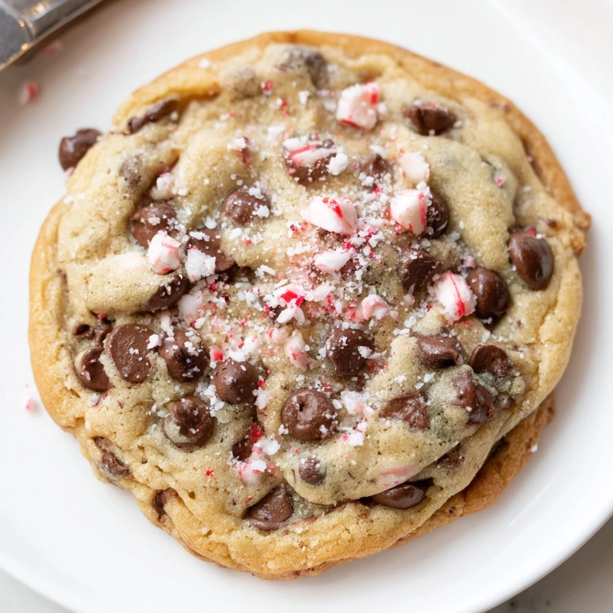 Homestyle Peppermint Chocolate Chip Cookies stacked, chewy centers and mint-scented crumb