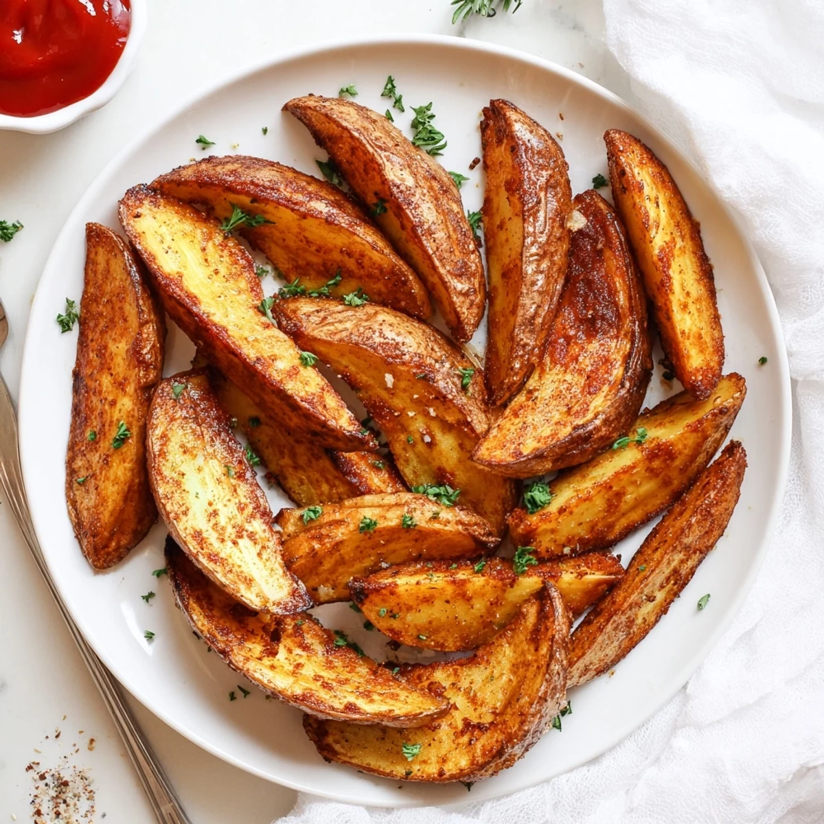 Hot freshly baked Potato Wedges turned golden, ready with aioli dip