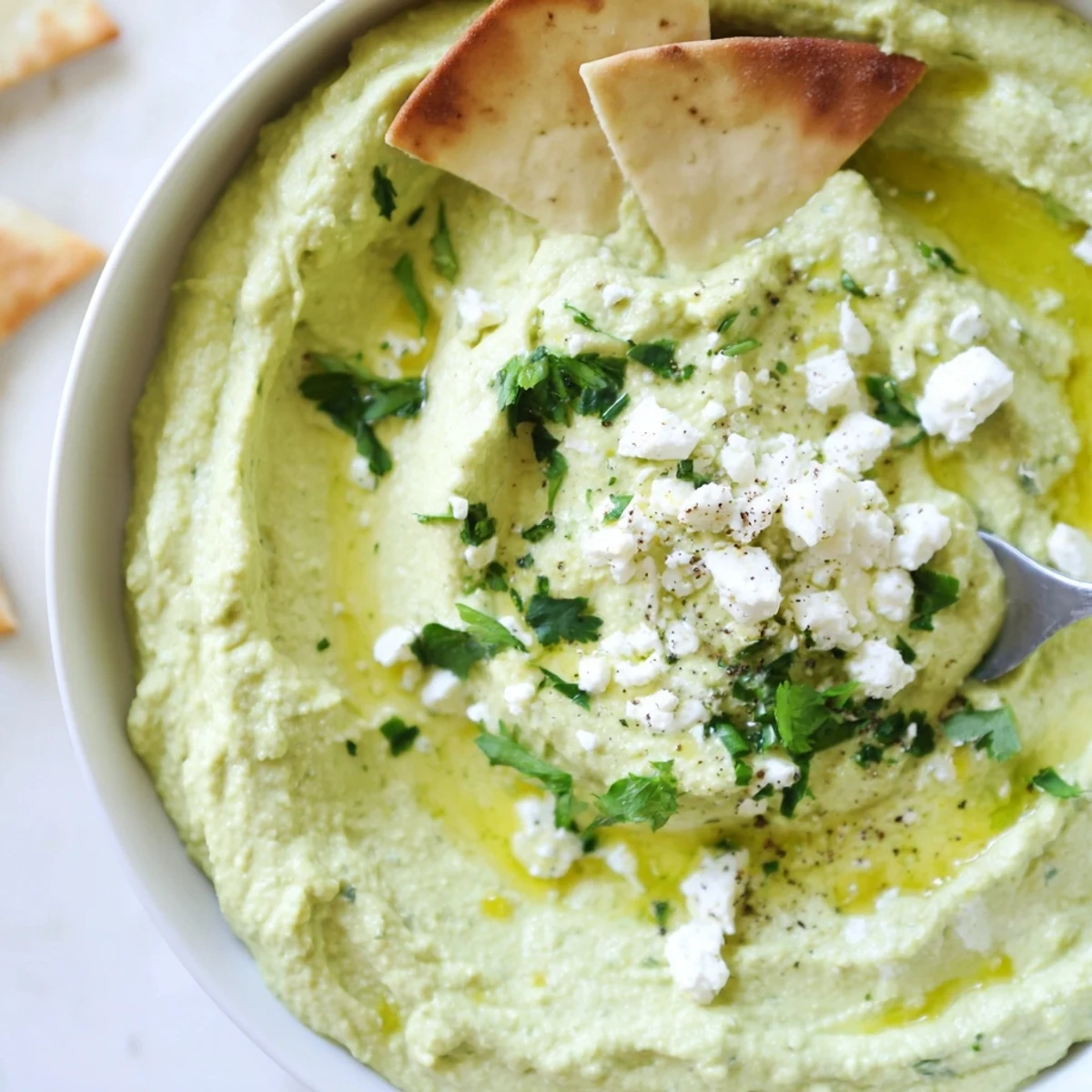 Creamy Avocado Feta Dip in bowl, smooth texture, drizzled olive oil