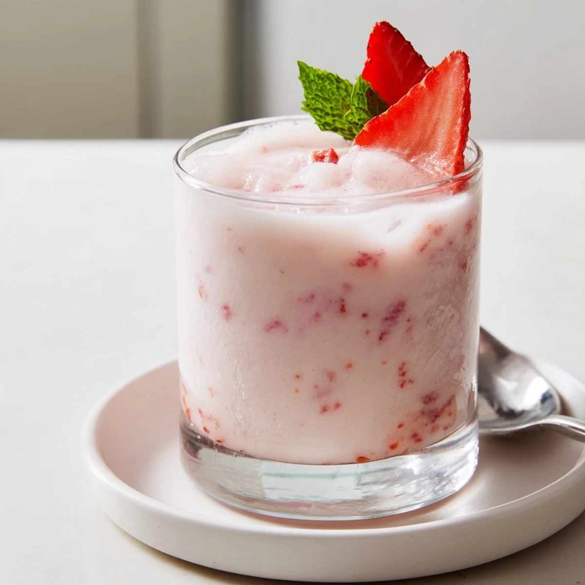 Chilled Strawberry Coconut Cooler Recipe poured into frosty glasses with mint garnish