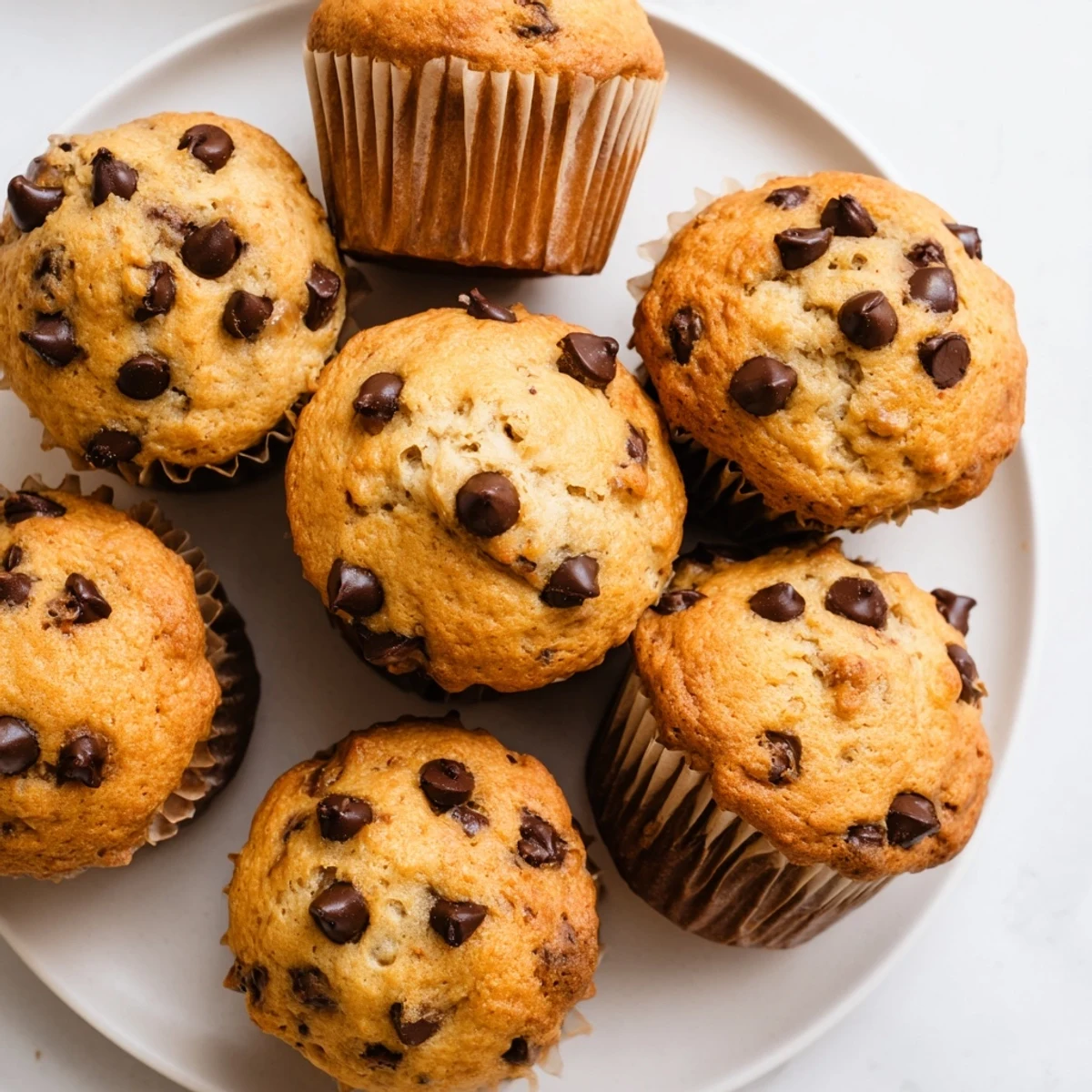 Homemade banana chocolate chip muffins recipe showing crumb texture and chocolate chip pockets throughout