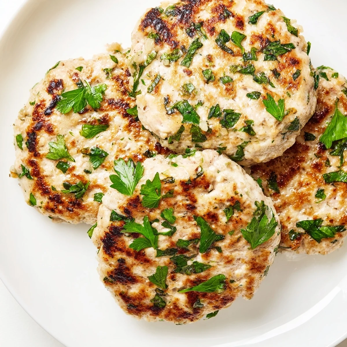Juicy pan-fried turkey patties served over fresh arugula and sweet pea salad mixture
