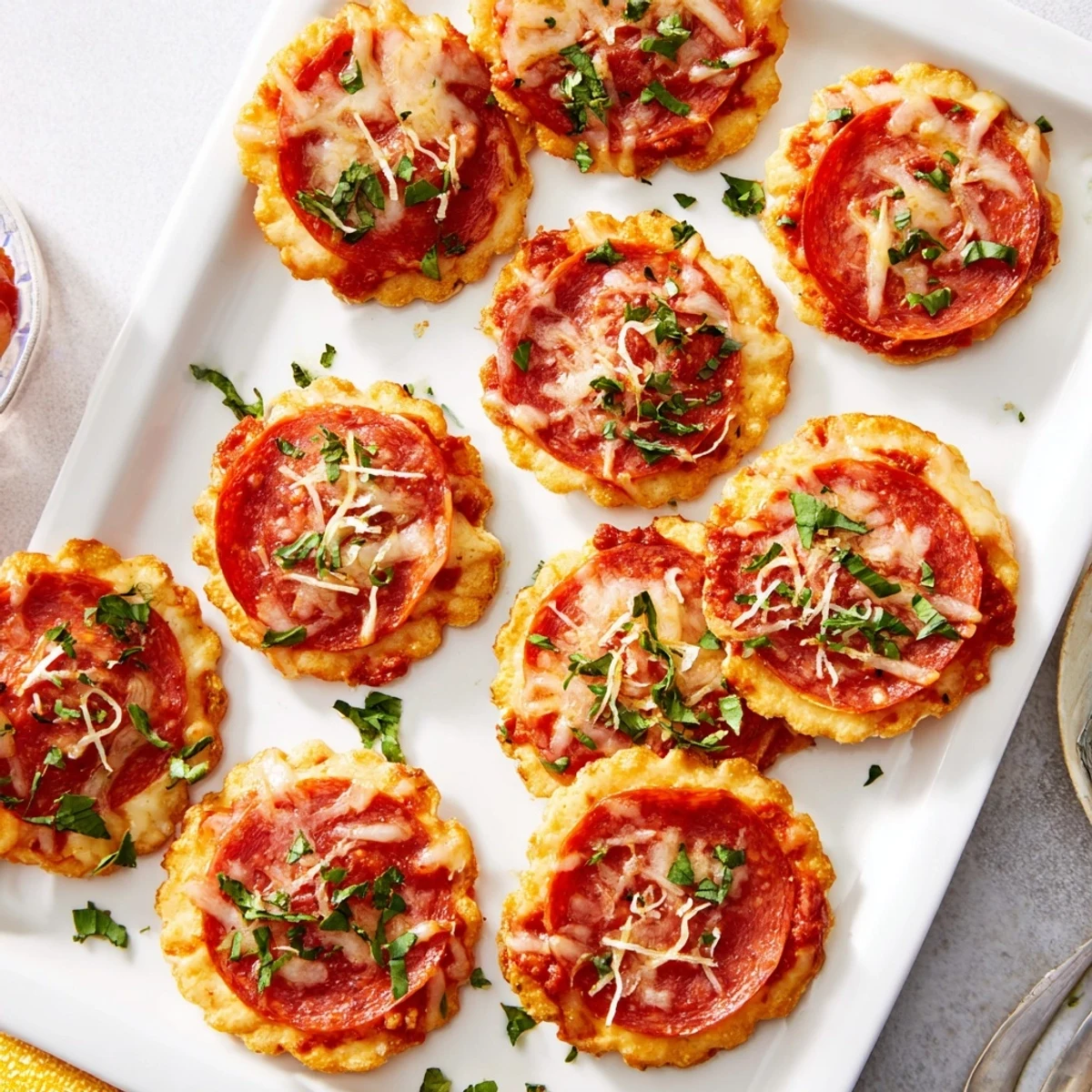 Crispy snack crackers layered with zesty pepperoni slices and bubbling cheese for easy appetizers