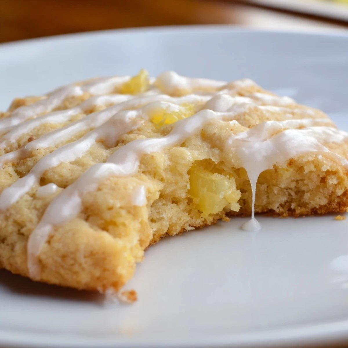 Freshly baked pineapple cookies displaying golden edges and chunky fruit pieces