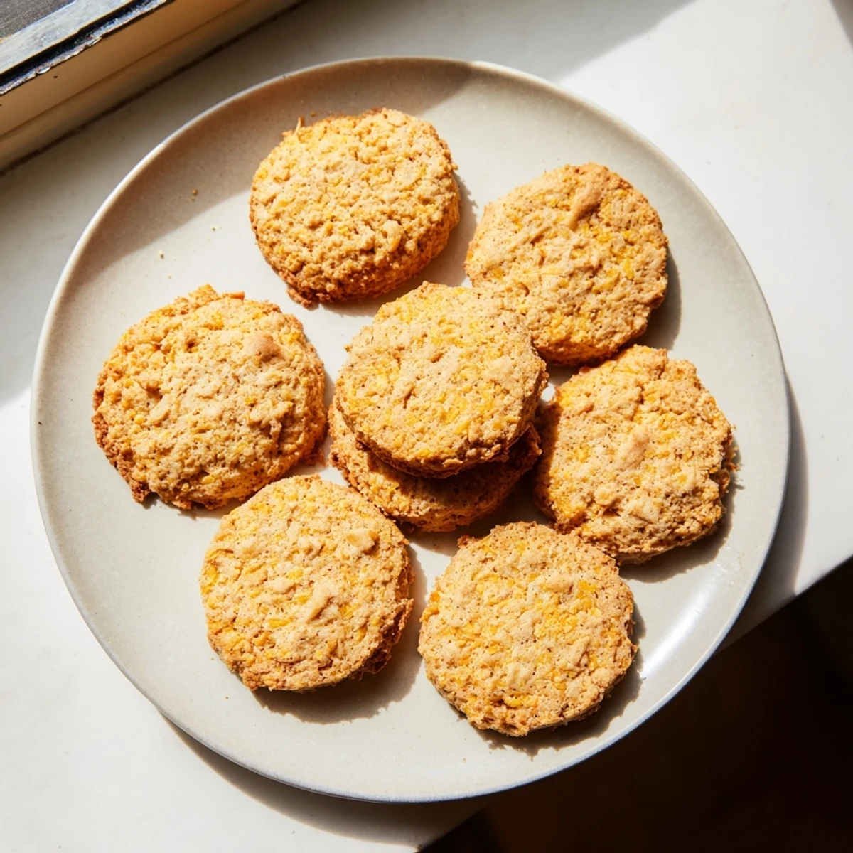 Fluffy high-protein breakfast biscuits stacked on a wooden cutting board ready to serve