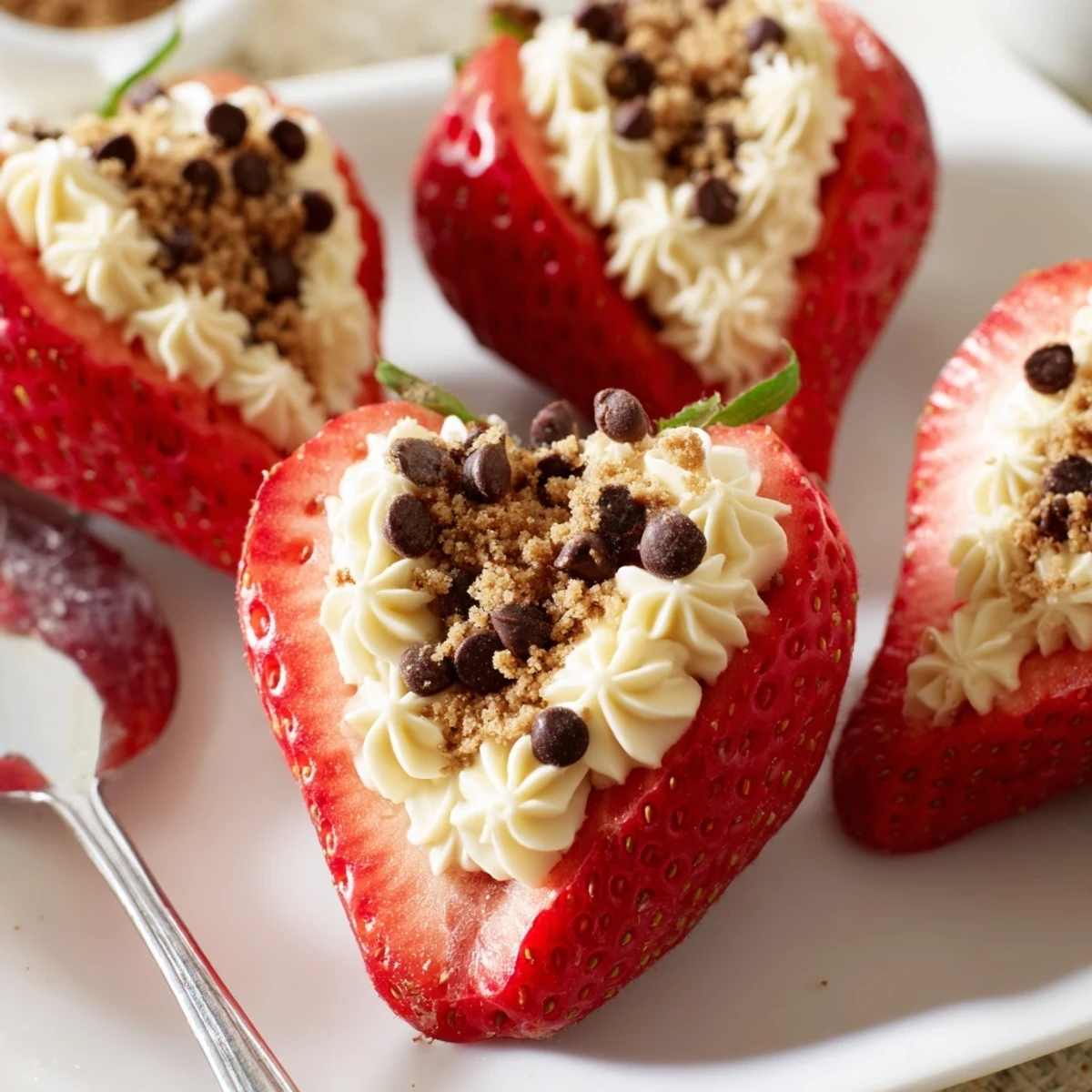 Fresh strawberries piped with creamy cheesecake filling and topped with graham cracker crumbs