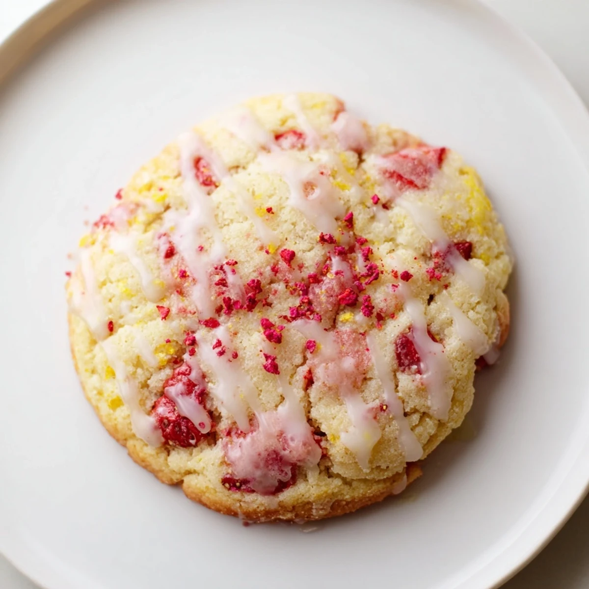 Bright Strawberry Lemonade Cookies served on plate, zesty lemon aroma and glaze