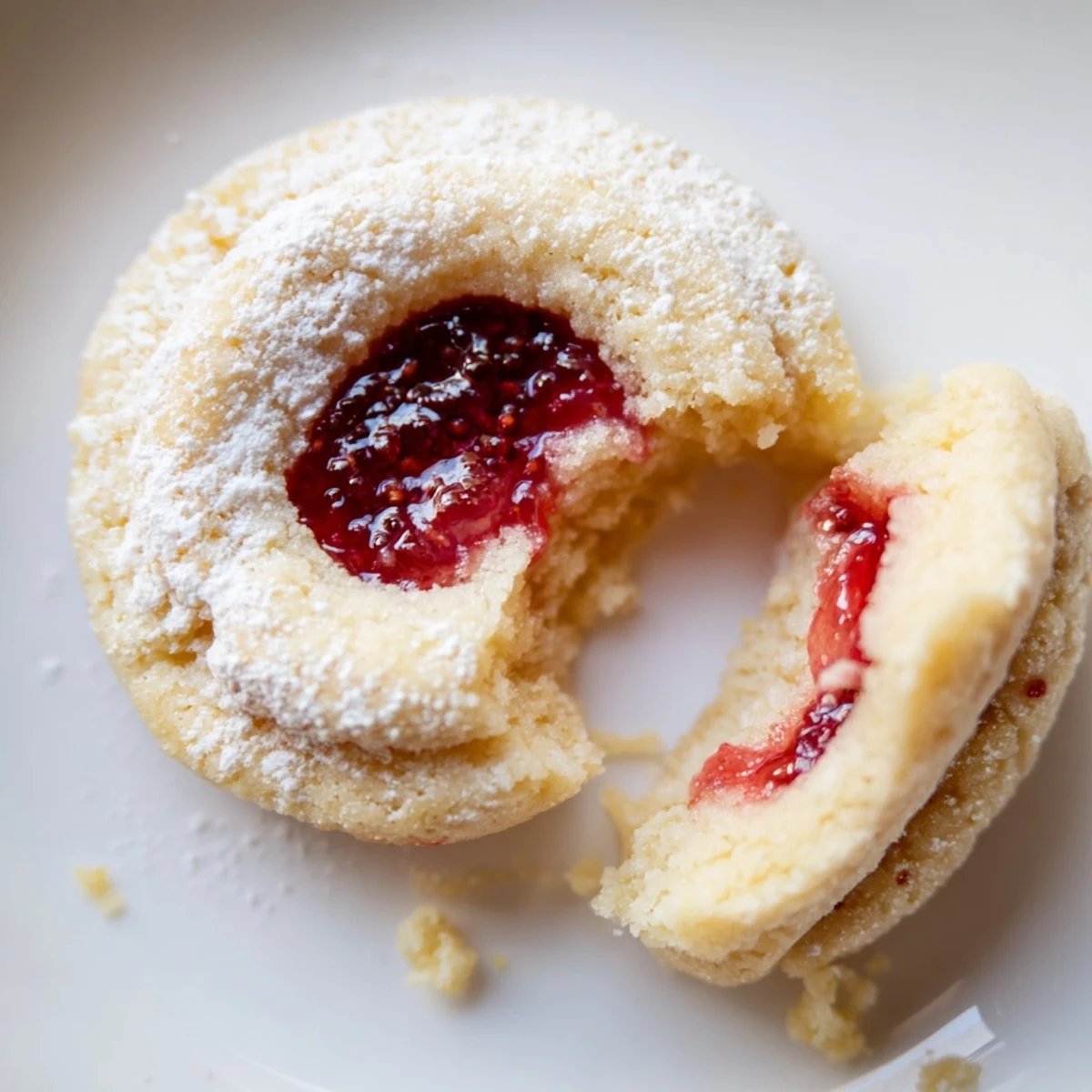 Freshly baked Raspberry Lemon Shortbread Cookies dusted with powdered sugar, perfect teatime