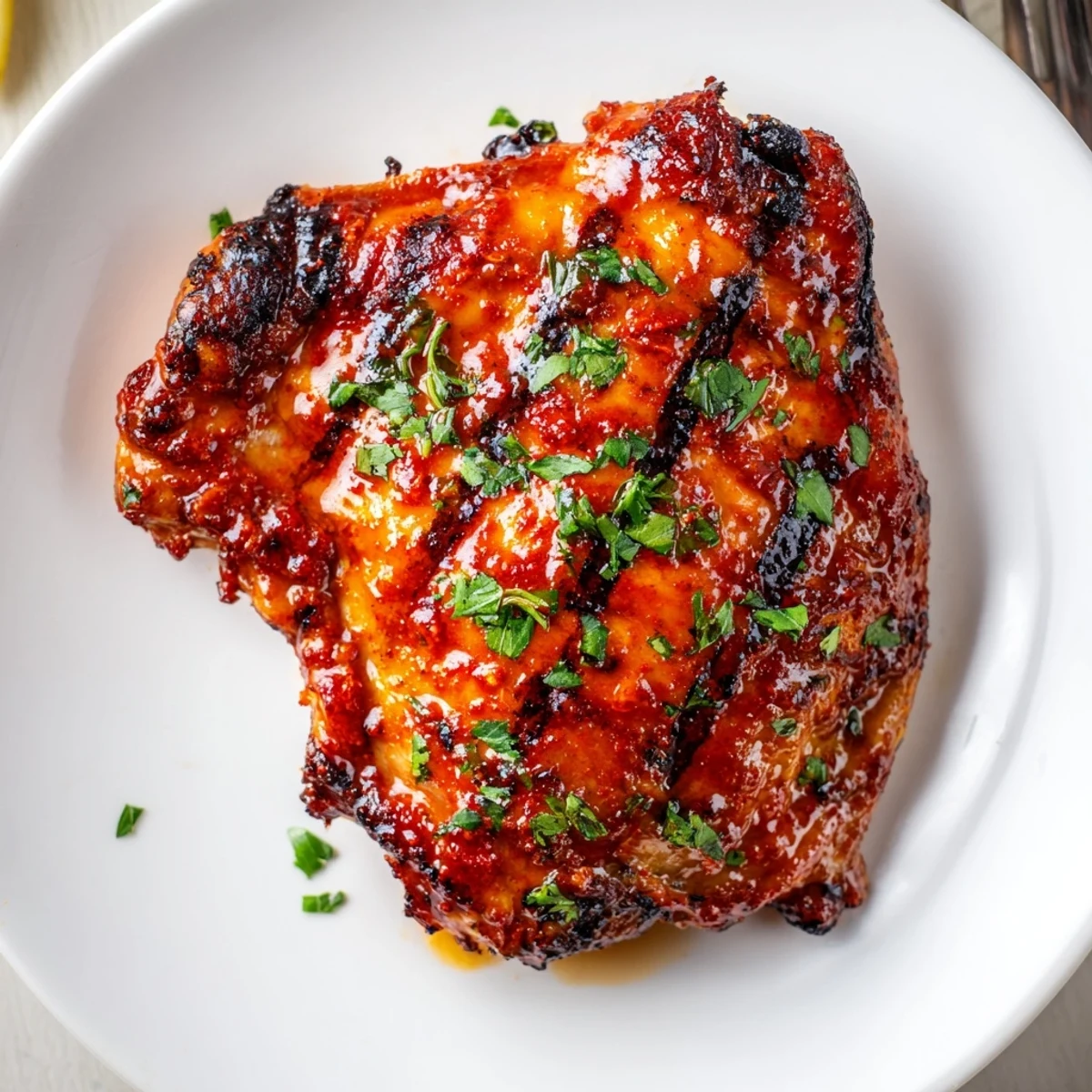 Peri Peri Chicken with charred skin, bright lemon wedges and fresh herbs