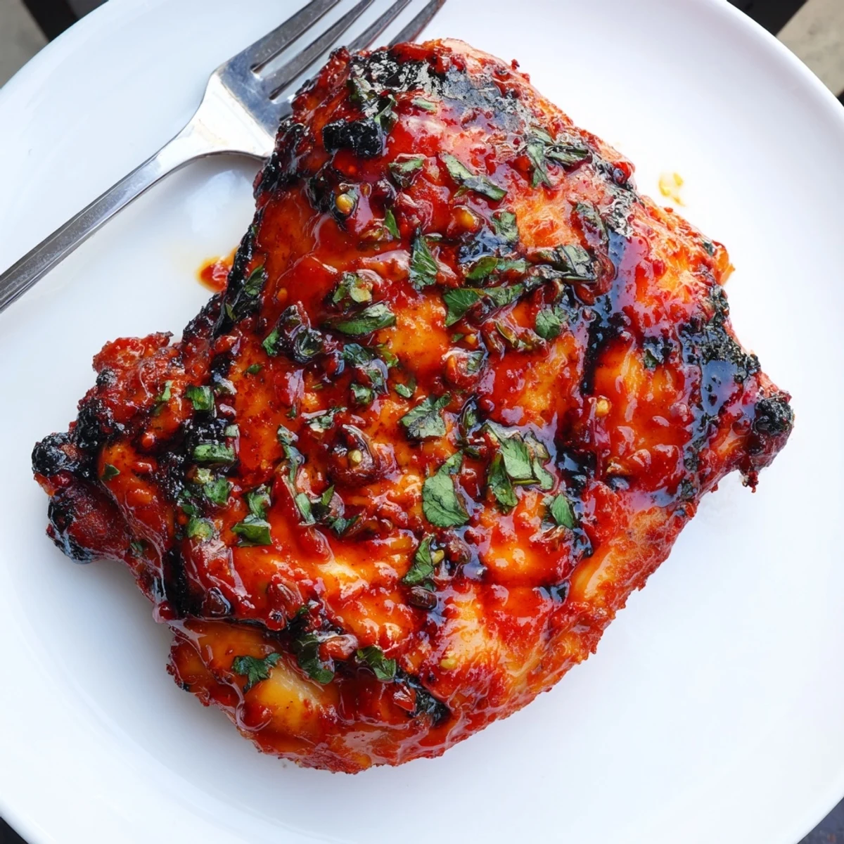 Grilled Peri Peri Chicken glistening with spicy red marinade, served with fries