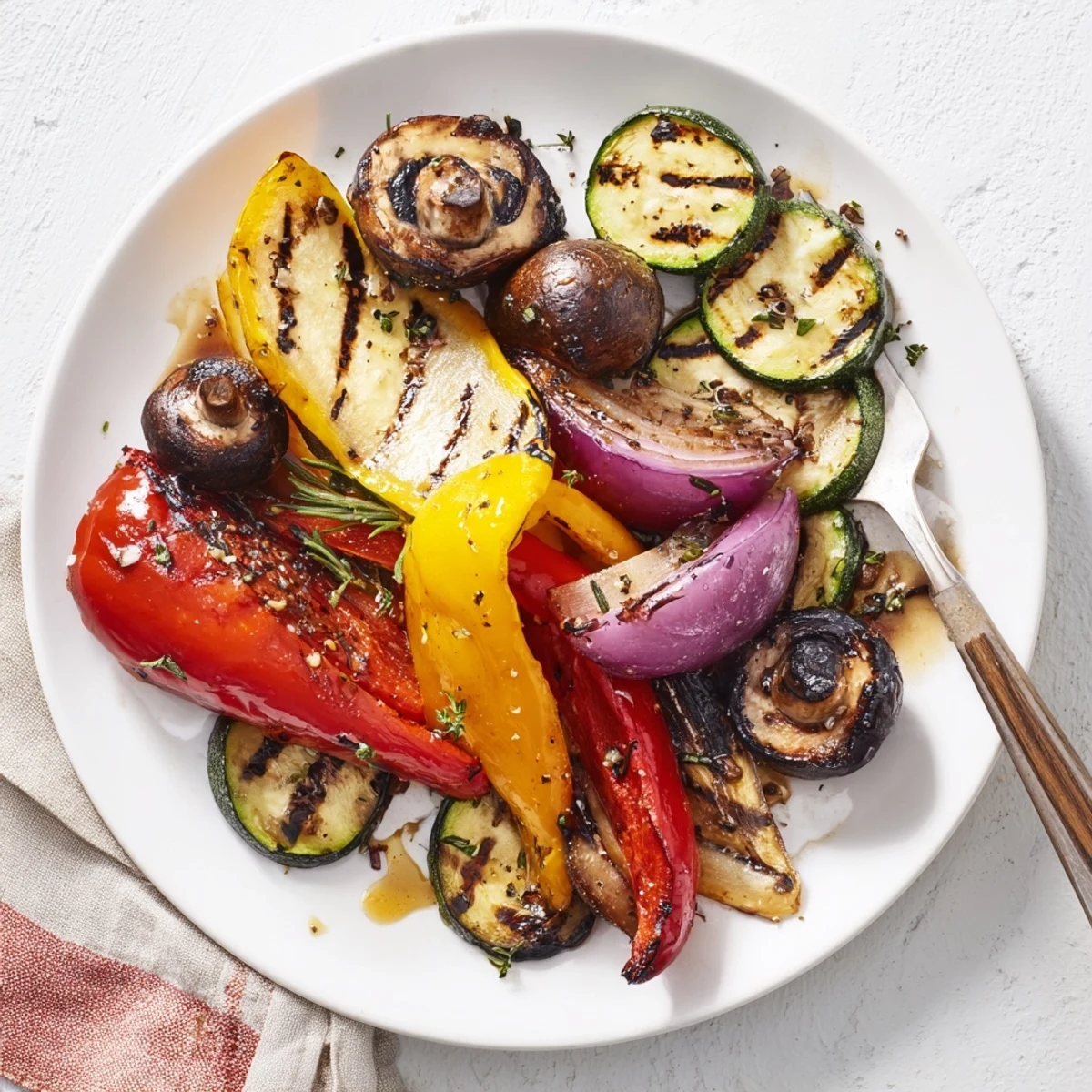 A platter of Grilled Vegetables, charred edges, fragrant rosemary, perfect for summer