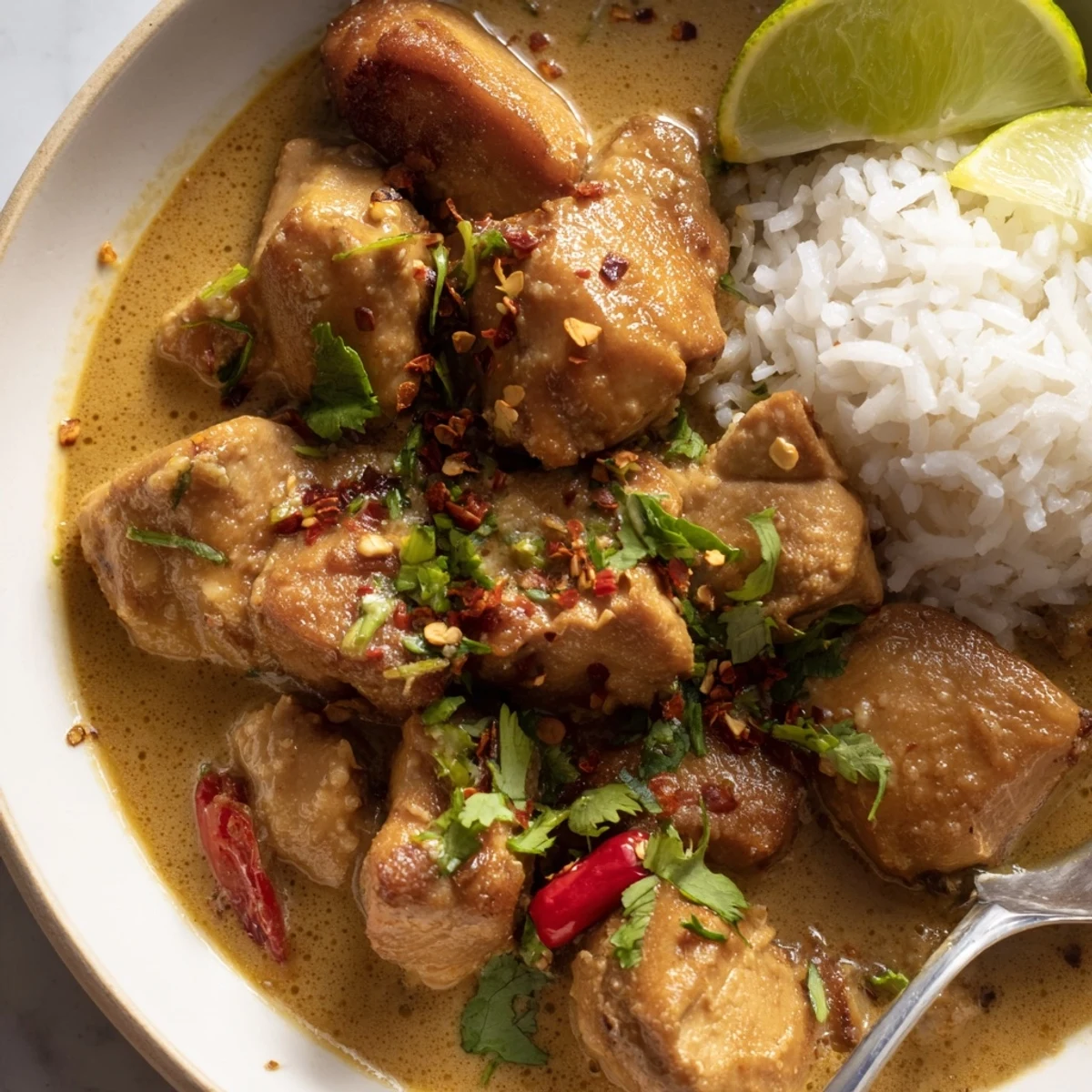 Tender Spicy Brazilian Coconut Chicken in aromatic coconut broth, bright lime squeeze