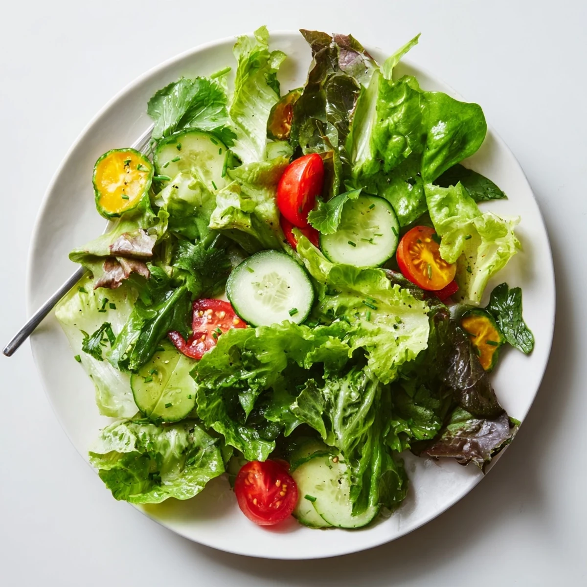 Tossed Simple Green Salad Recipe displaying bright flavors, perfect side for grilled chicken