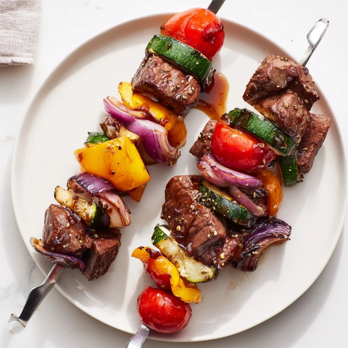 Grill-ready skewers of Juicy Steak Kebabs With Savory Marinade For Summer Grilling