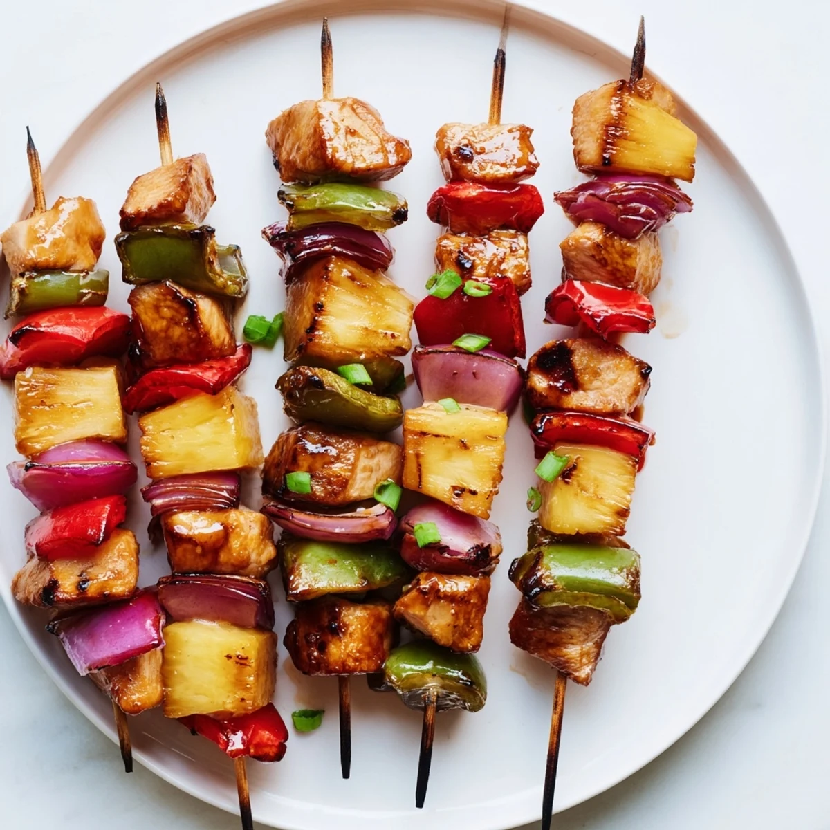 Grilled Hawaiian Turn Turn Chicken Kebabs sizzling with charred pineapple and peppers