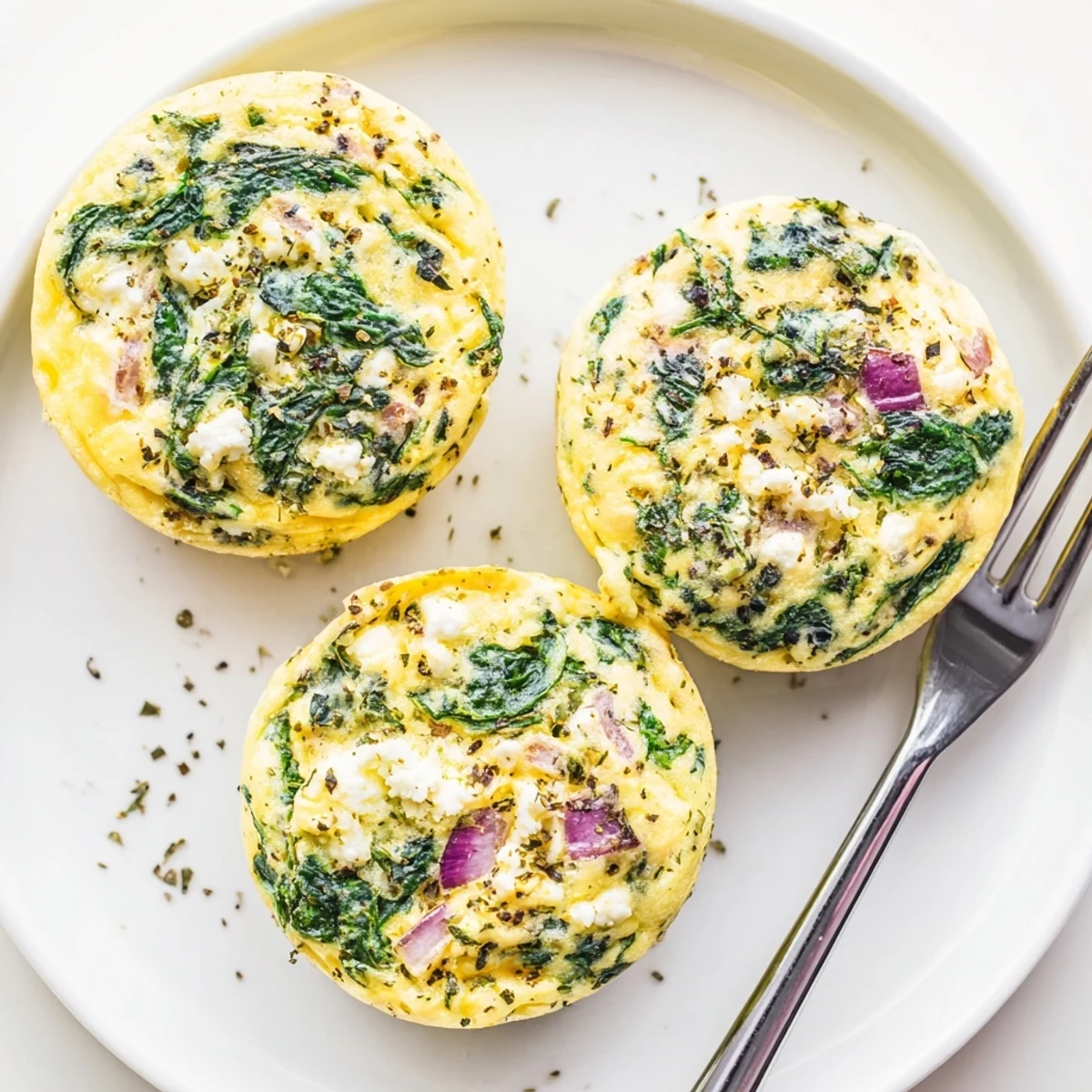 Savory Spinach Feta Egg Bites, warm and fluffy, golden tops and herbs