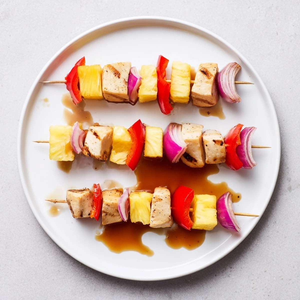 Pineapple Chicken Kabobs sizzling on grill, charred edges, juicy chicken bites